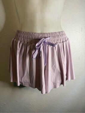 Women’s Lavender Drawcord Athletic Shorts with Skirted Overlay